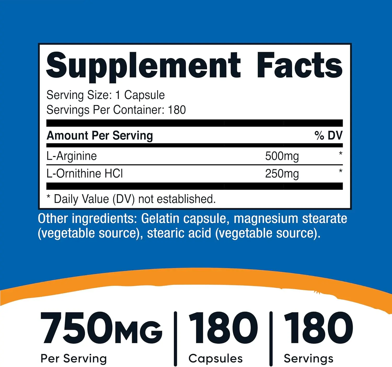 Nutricost L-Arginine L-Ornithine 750mg Capsules